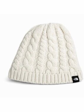 The North Face Ivory Minna Beanie Chunky Cable Knit Warm Plush Lined Winter Hat